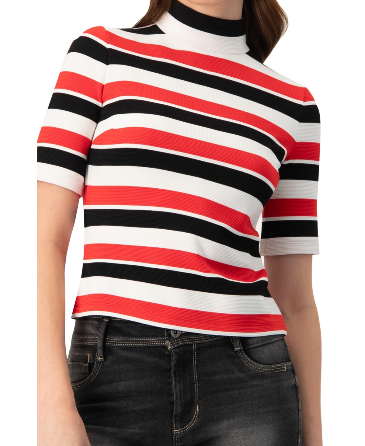 Ivonne Women's Striped Mock-Neck Knit Top