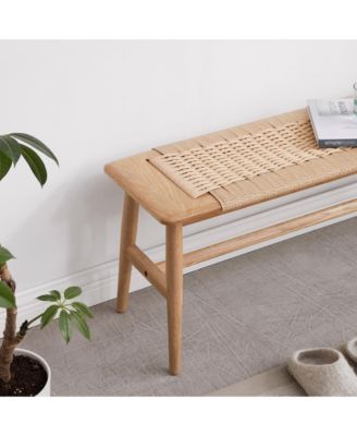 Casainc Natural Oak Wood Bench with Woven Design