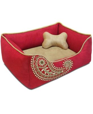 Embroidered Paisley Bed with Fully Removable and Washable Cover and Squeaky Pillow Toy