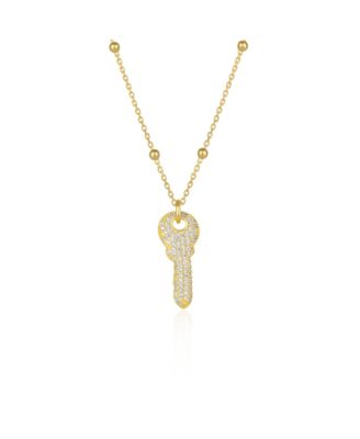Key Pendant Necklace With Beaded Chain Sterling Silver