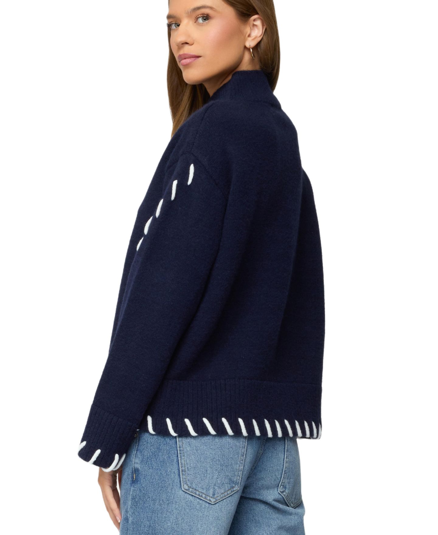 Женский свитер Edikted Indah Contrast Stitch Oversized Sweater, цвет: Тёмно-синий — фото 2