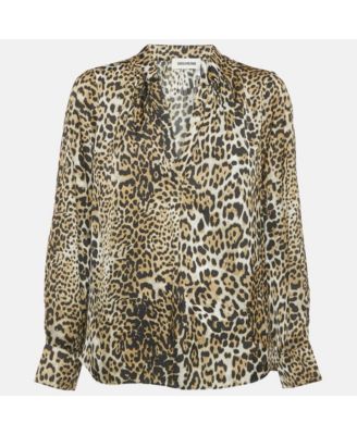 Women's Brown Tink Leopard Print Satin Blouse
