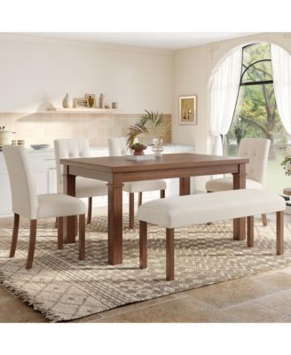 6-Piece Modern Dining Set with Rectangle Kitchen Table 4 Upholstered Chairs and Bench