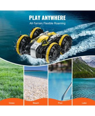 Amphibious RC Car Boat, 2.4GHz 12 km/h 4WD Waterproof Car, 360° Rotating Stunt Vehicle with 2 Batteries, Toy for Kids 6+
