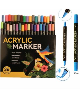 36 Colors Dual Tip Acrylic Paint Markers, Dot Tip and Fine Tip for Rock Painting, Ceramic, Canvas, Calligraphy, Card Making and DIY Crafts