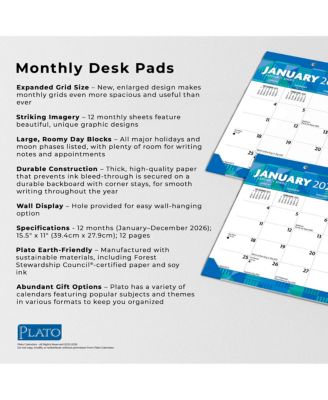 Plato Large Print | 2026 15.5 x 11 Inch Monthly Desk Pad Calendar