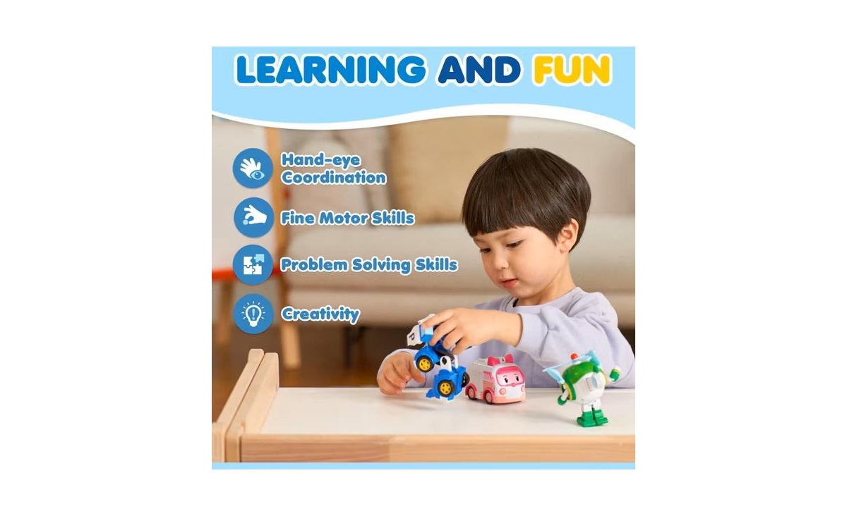 Robocar Poli 4-Pack 4" Transforming Robot (Poli, Roy, Amber, Helly) Rescue Team Playset | Early Educational & Role-Play Toys Gift for kids