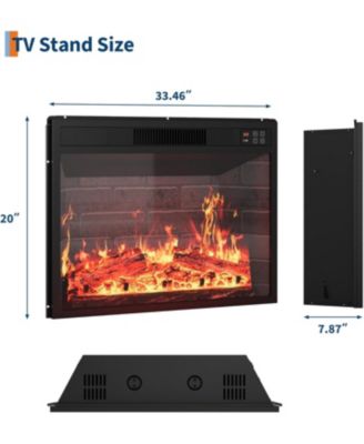 23" Recessed & Wall Mounted Electric Fireplace, 12 Flame Colors, Timer, Remote Control, 750/1500W, Log & Crystal
