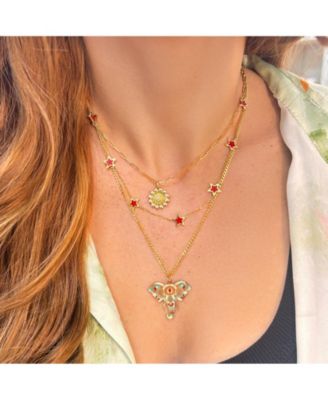Coral Star Station Necklace 14K Gold