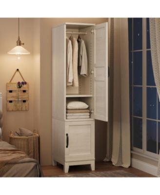 72" Narrow Armoire Wardrobe Closet with 2 Doors, Adjustable Shelves & Hanging Rod, Wooden Bedroom Storage Cabinet