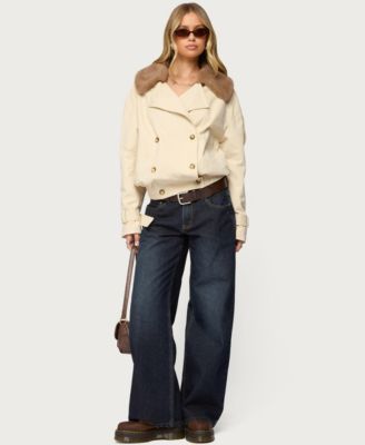 Women's Detachable Faux Fur Trench Coat