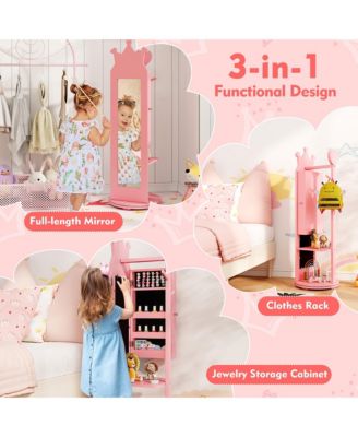 Kids Vanity Set Princess Makeup Dressing Table &Chair Set w/ Coat Rack