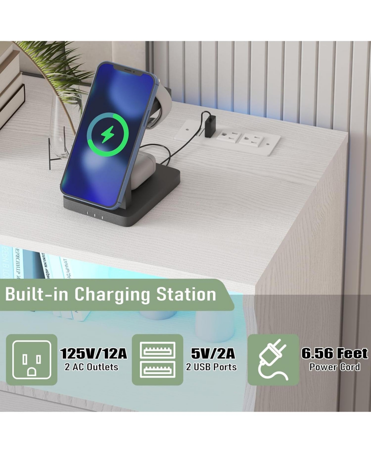 Gaomon 8 Drawers Wooden Dressers with Led Lights and Power Outlet for Bedroom