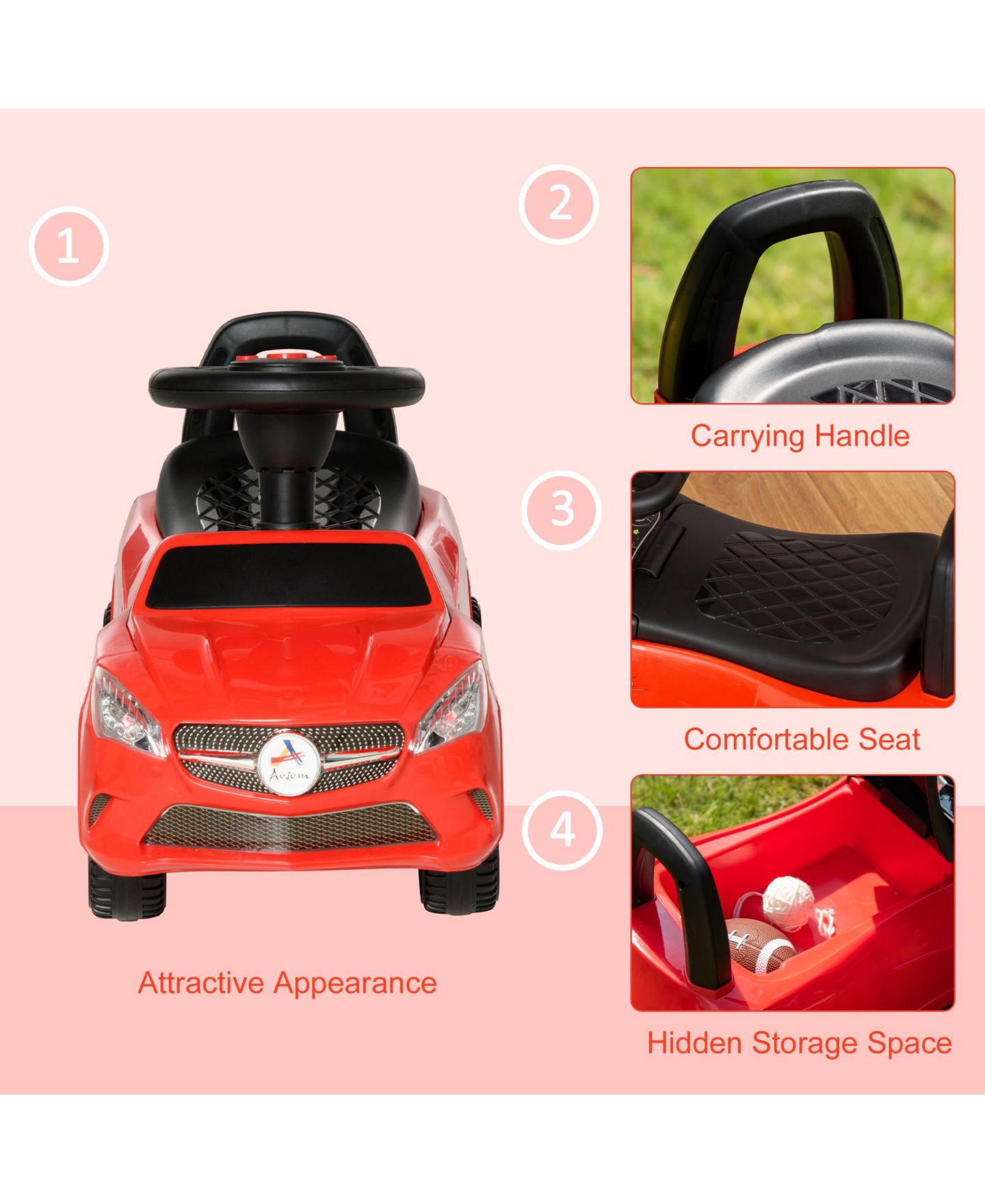 Детская игрушка Aosom Ride on Sliding Car Foot-to-Floor with Working Lights and Working Horn, 25"L x 11"W x 14.25"H, 55 lb. Capacity, Ages 18-36 Months — фото 6