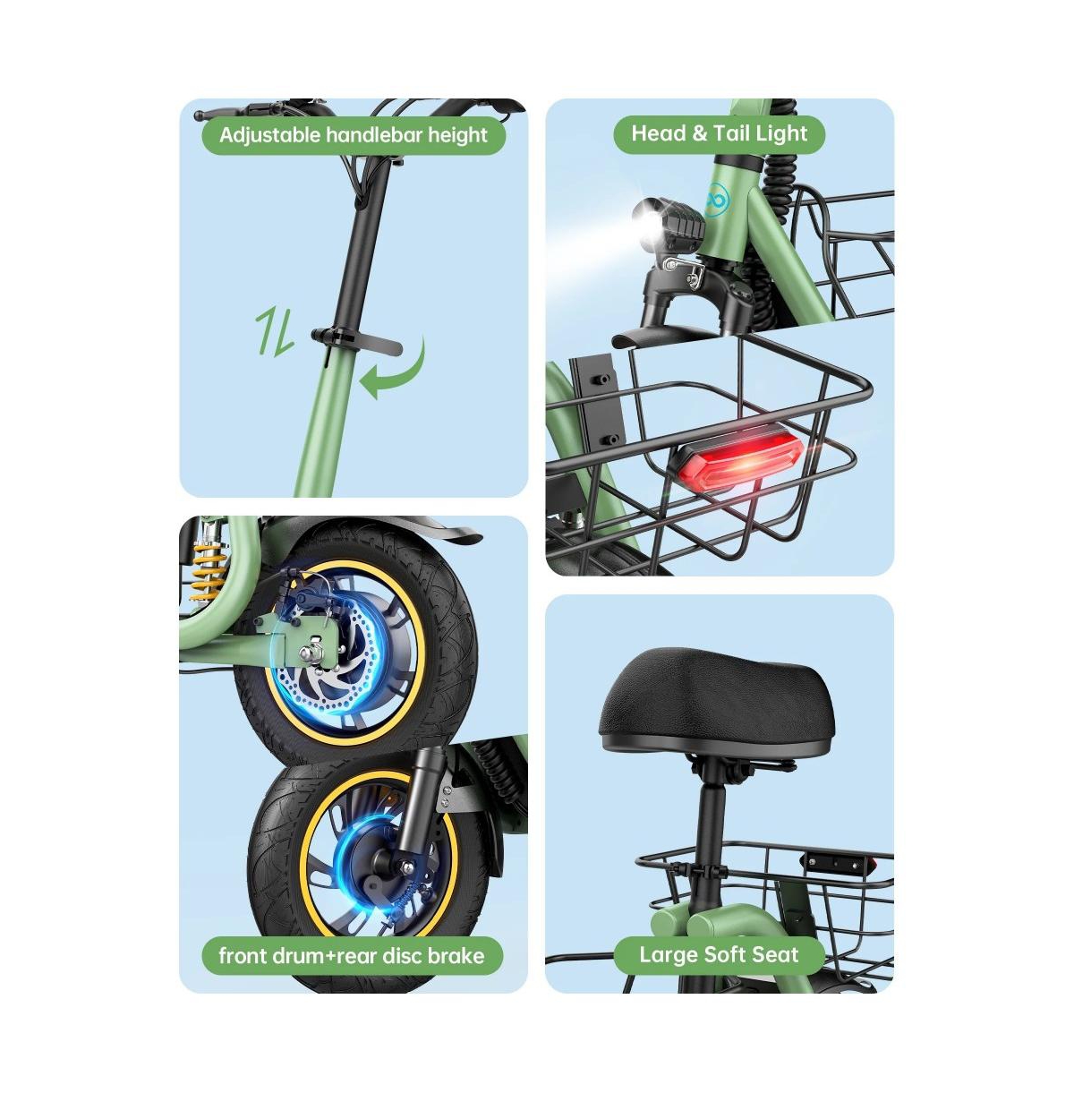 Everyfun 550W Electric Scooter with Seat for Adult, 12 inch Commuter Electric Scooter with Dual Shock Absorbers and Double Baskets