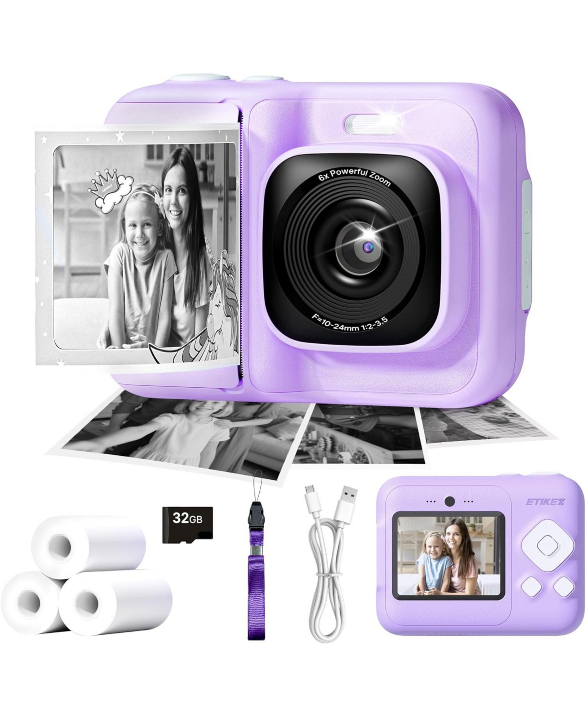 Swifint Kids Instant Print Camera, 1080P Digital Camera with 32GB Sd Card & 3 Paper Rolls. Christmas Birthday Gift for 4-10 Year Old Girls Boys.