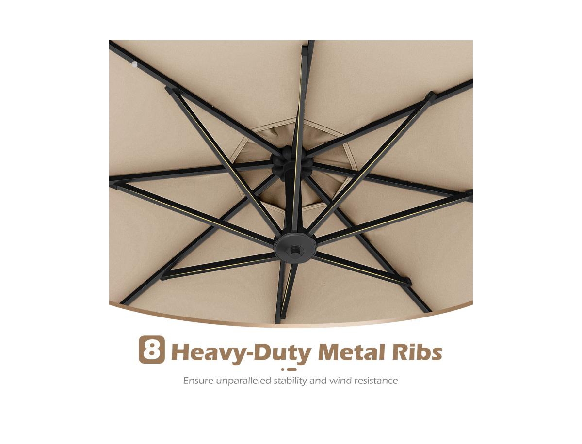 Slickblue-Solar Offset Patio Umbrella with Base and 32 Led Lights