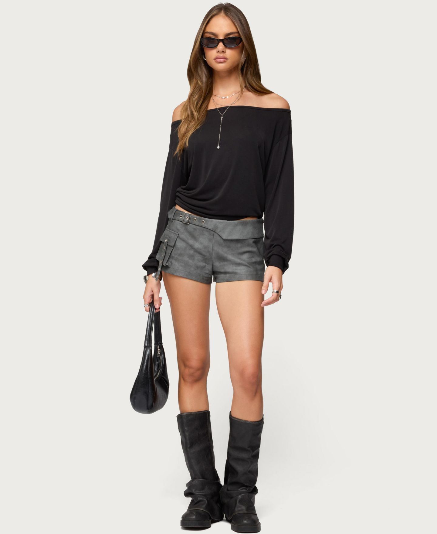 Женские шорты Edikted Houston Faux Leather Cargo, цвет: Тёмный серый — фото 5