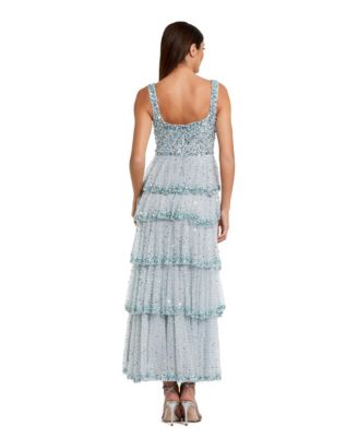 Women's Embellished Net Tiered Ruffle Scoop Neck Gown