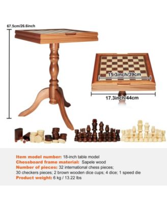 3-in-1 Chess Checkers Backgammon Table Set 18" Wooden Game Table