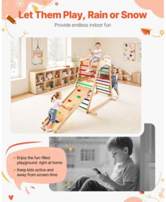 4-in-1 Wooden Jungle Gym with Climbing Wall, Slide & Montessori-Style Design