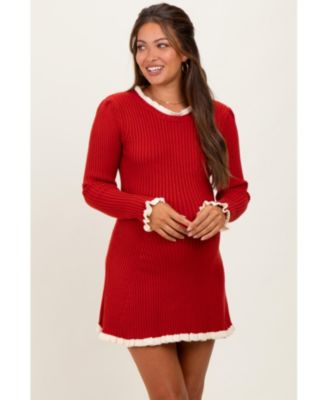 Maternity Black Ribbed Knit Contrast Ruffle Trim Mini Dress