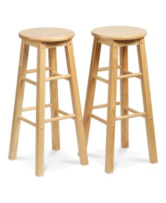 Classic Round-Seat 29 Inch Tall Kitchen Bar Stools, Natural, Set of 2