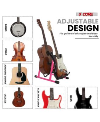 Double Guitar Stand Floor Adjustable A Frame Folding Acoustic Electric Guitars Holder Stands GSS 2N1 PNK