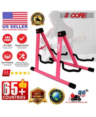 Double Guitar Stand Floor Adjustable A Frame Folding Acoustic Electric Guitars Holder Stands GSS 2N1 PNK