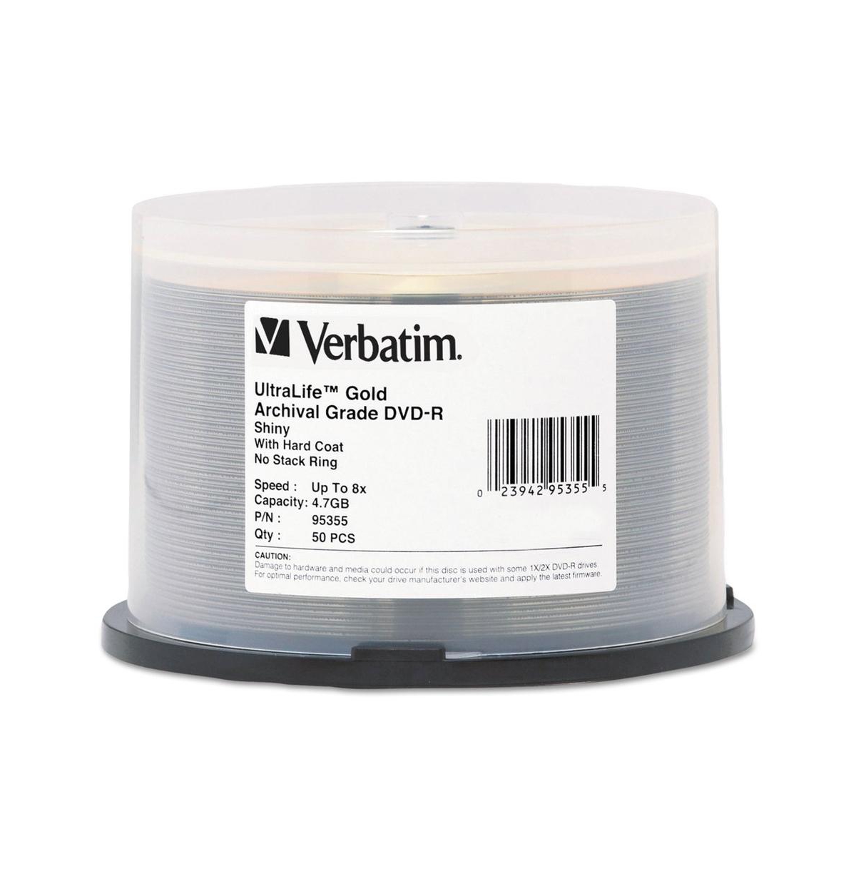 Verbatim 95355 4.7 Gb 16x Spindle UltraLife Gold Archival Grade Dvd-r - Gold (50/Pack