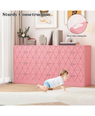 63'' Wooden Modern Chest 9 Drawer Dresser, Dresser with Power Outlet