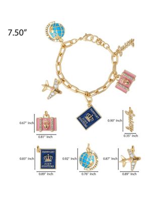 Travel Icons Charm Bracelet, Gold Tone with Blue & Pink Enamel