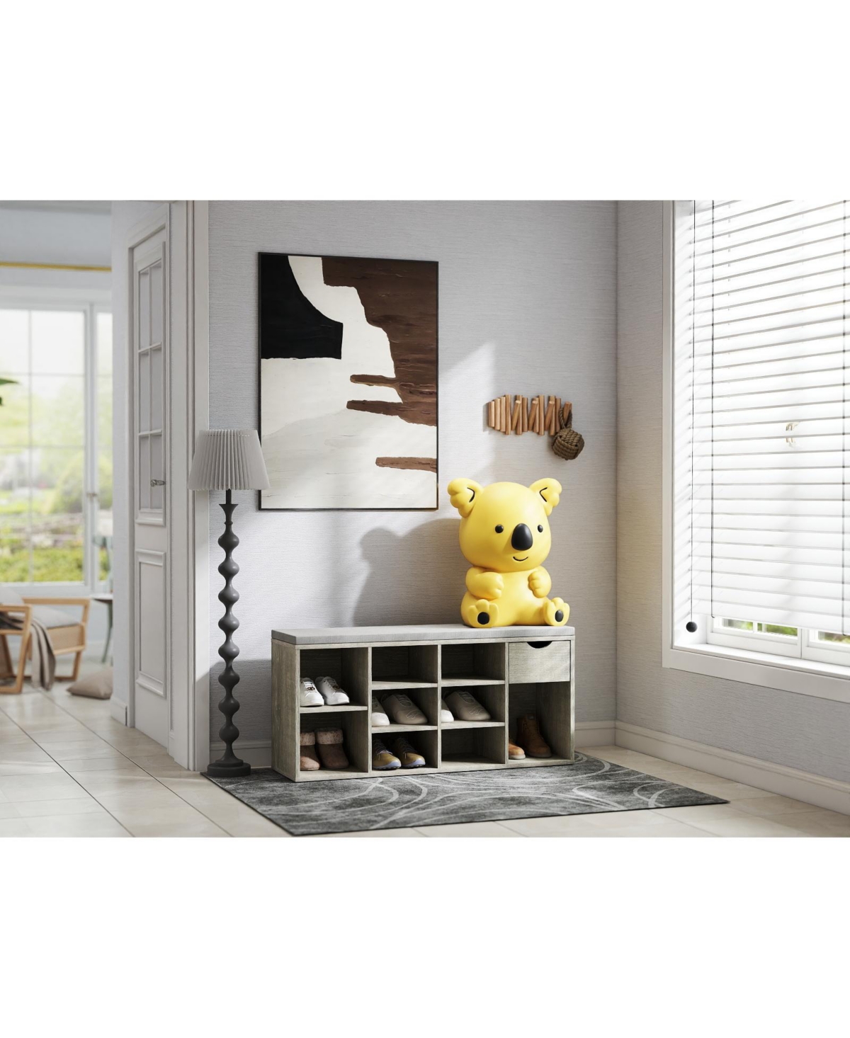 Slickblue Storage Bench with Cushion, Drawer, and 3-Tier Shoe Shelf