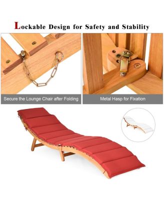 2 PCS Folding Wooden Outdoor Lounge Chair Chaise   Cushion Pad Pool Deck