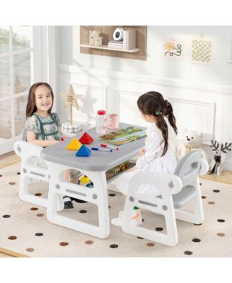 3-Piece Kids Table and Chair Set Toddler Activity Study Desk with Building Blocks