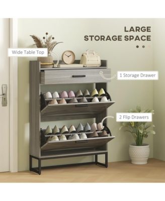 Entryway Shoe Storage Cabinet with Flip Drawers and Top Shelf