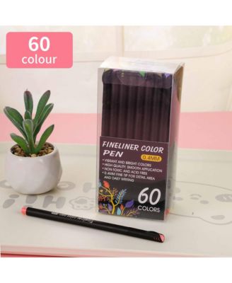 60 Colors Fineliner Color Pens Set, 0.4 mm Fine Tip, Large Capacity for School Office Supplies
