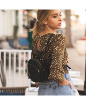 Small Leather Mini Backpack Purse with Convertible Crossbody Straps