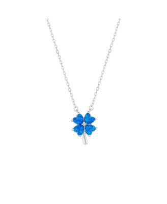 Women's Blue Opal Four Leaf Clover Sterling Silver Necklace