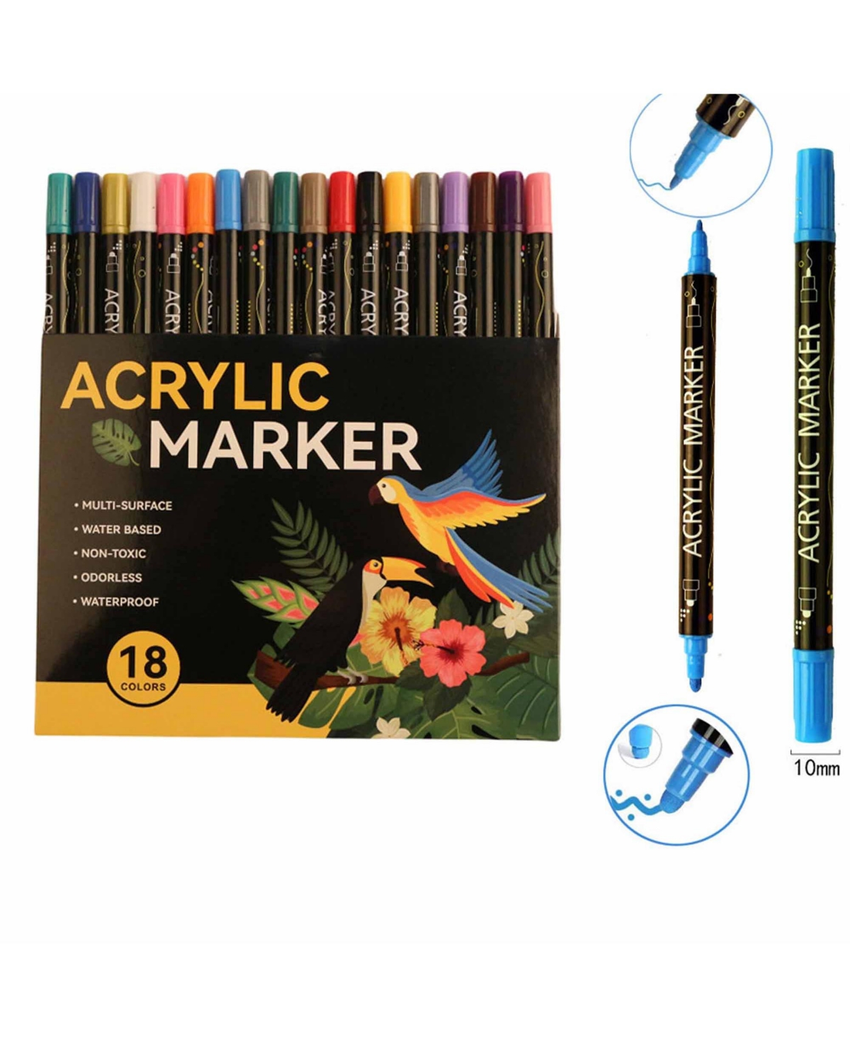 Htutwoo Dual Tip Acrylic Paint Markers Set for Rock Painting, Ceramic, Canvas, Calligraphy, Card Making and Diy Crafts