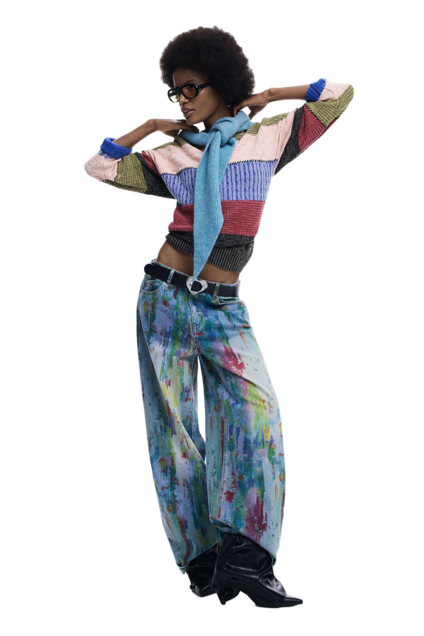 Женские джинсы Desigual Wide leg splatter, цвет: Средний синий — фото 2