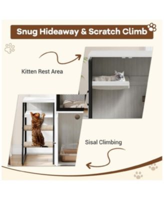 2-in-1 Cat Litter Box Enclosure Furniture with Doors, Double Layer Cat House & Storage