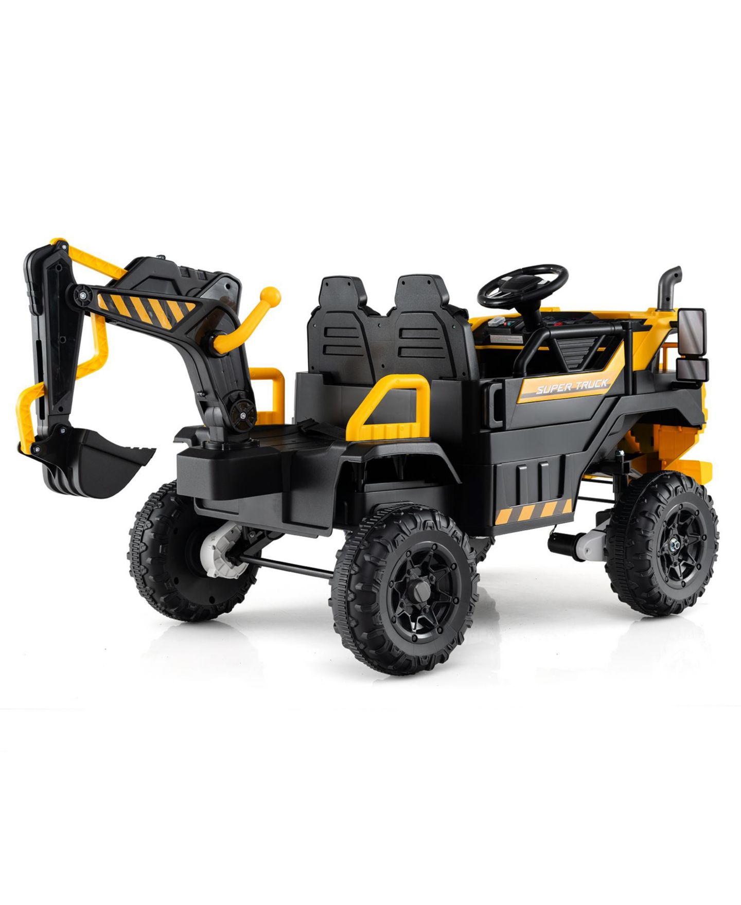 Детская игрушка HONGGE 24V 4WD Ride-On Excavator with Motorized Digging Arm and Remote Control, 2-Seater, Ages 3-8, цвет: Жёлтый чёрный — фото 4