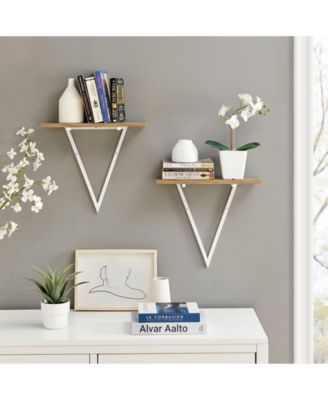 Triangle Accent Wall Shelf - Reversible Configuration - White Metal with Walnut Finish Ledge