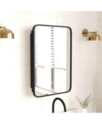 Glover Reversible Bathroom Wall Medicine Cabinet with Rounded Rectangular Beveled Mirror and Metal Frame and Shelves