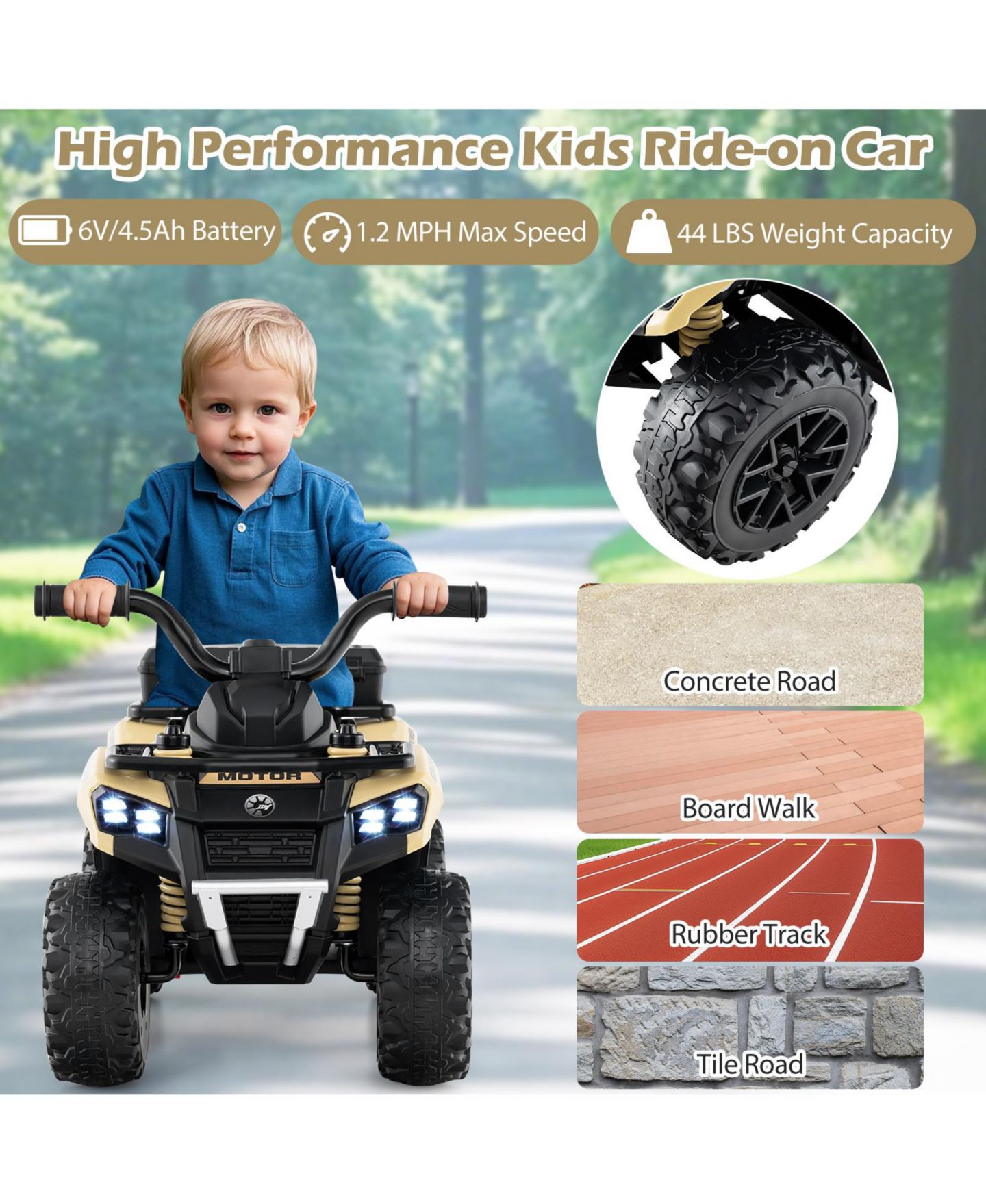 Детская игрушка HONGGE Electric Ride-On ATV with Mist Spray and Storage Box, Ages 3+, цвет: Хаки — фото 8