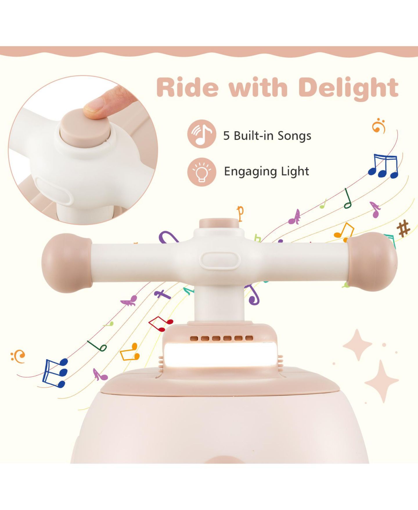 Детские игрушки HONGGE 2-in-1 Toddler Ride-On Car with Detachable Trailer and Lights, цвет: Бежевый — фото 8