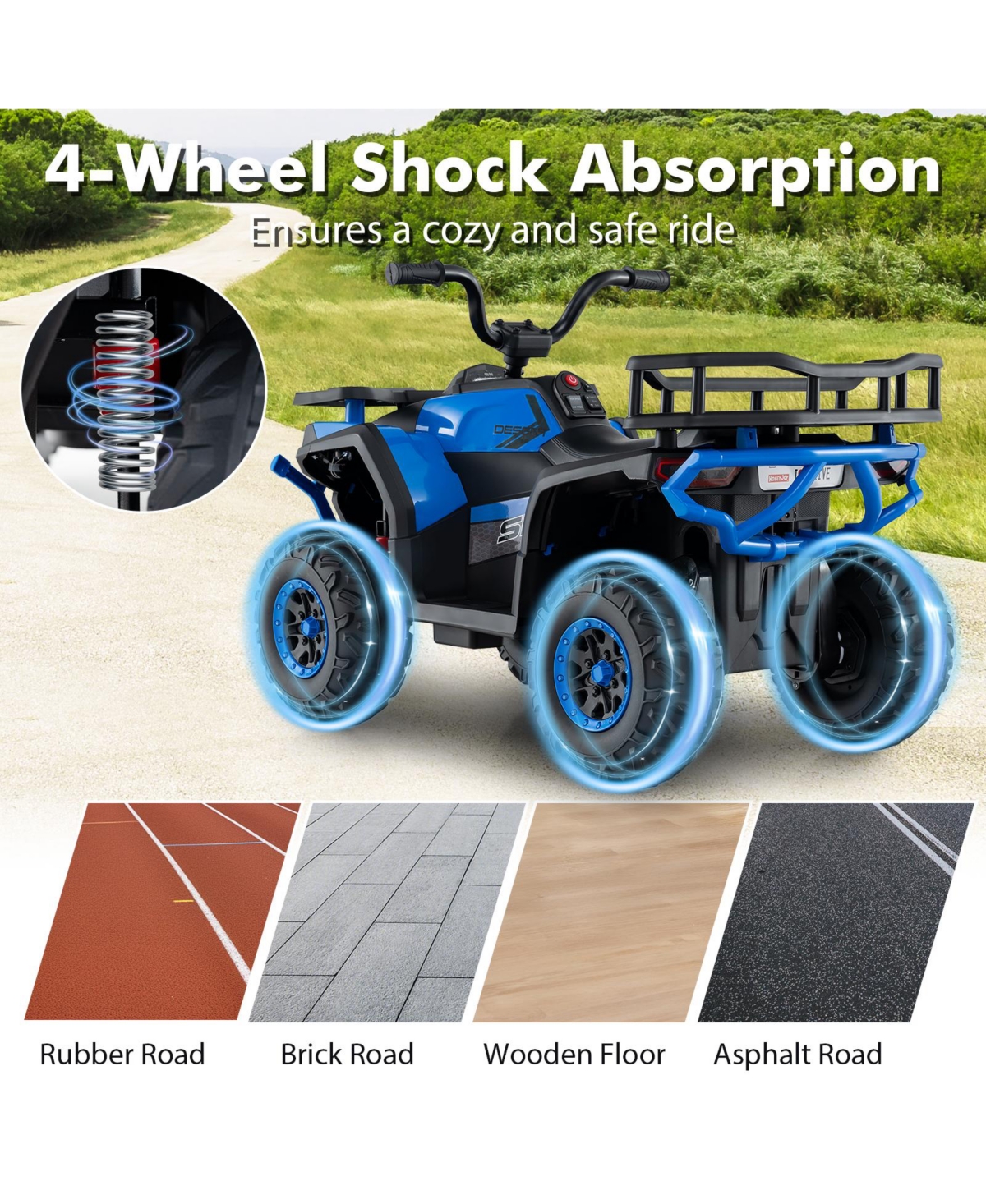 Hongge 24V Kids Ride On Atv Quad With Led Lights Music Fm Radio And Storage Compartment