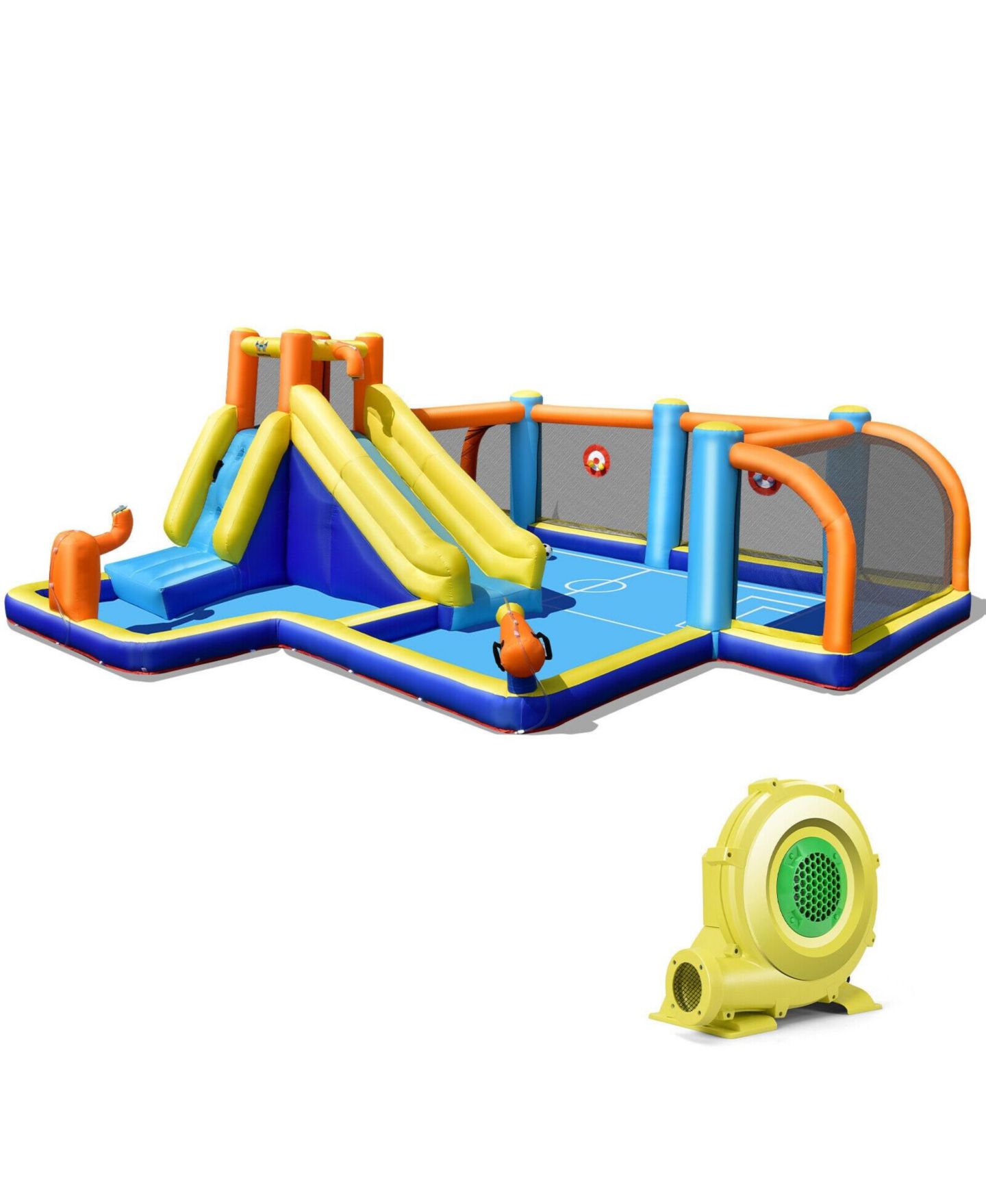 Детская игрушка SUGIFT Givimo Giant Soccer-Themed Inflatable Water Slide with 735W Blower, цвет: Синий — фото 1