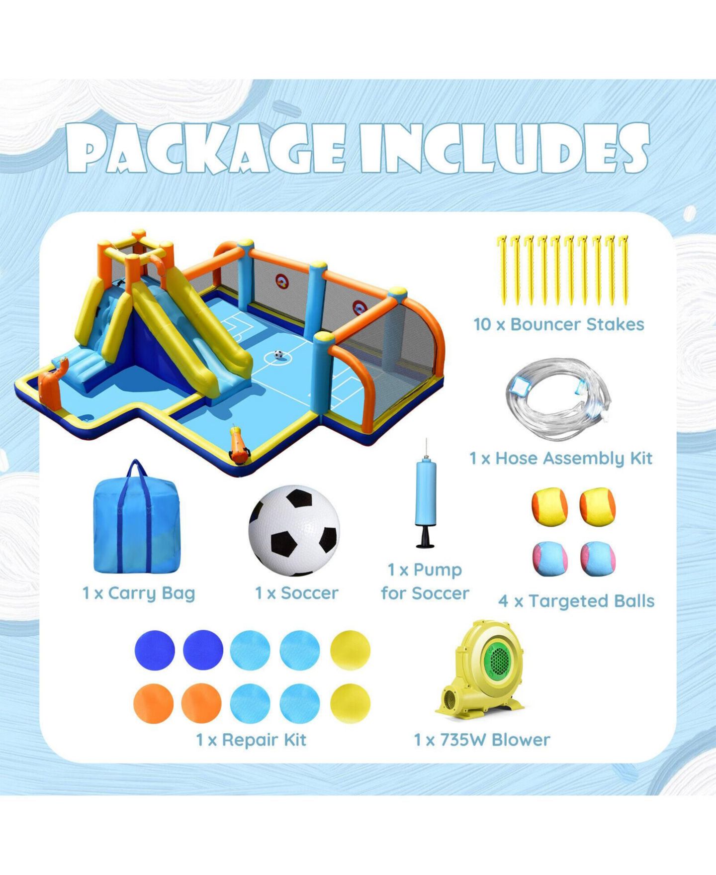 Детская игрушка SUGIFT Givimo Giant Soccer-Themed Inflatable Water Slide with 735W Blower, цвет: Синий — фото 10